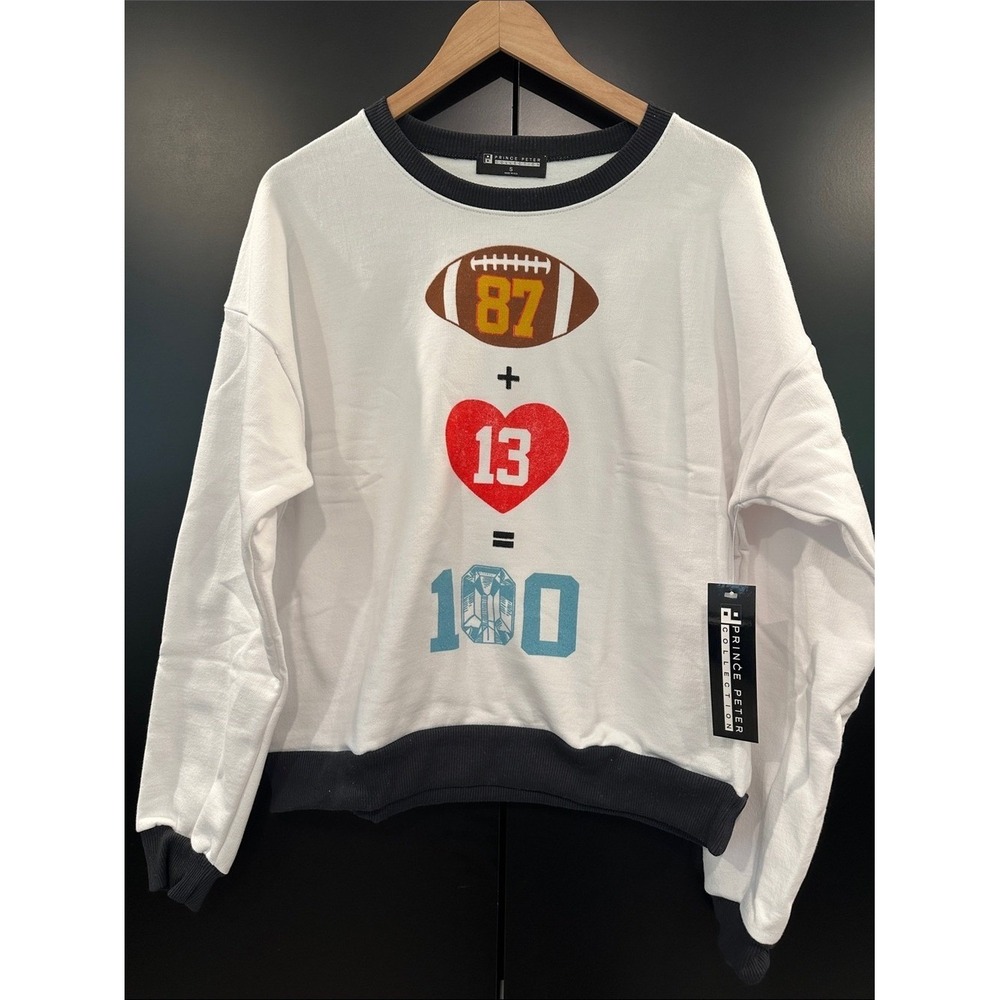 Prince Peter Collection Graphic Football Heart Sweatshirt White Large NWT USA